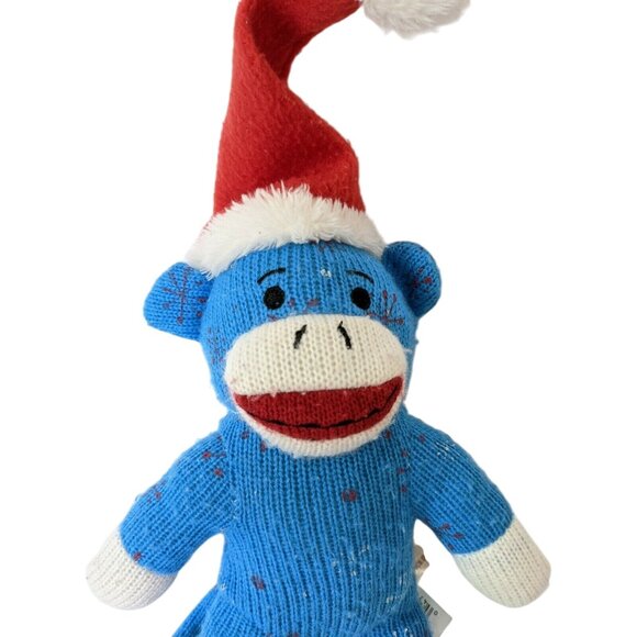 Dan Dee 8 Inch Blue Knit Sock Monkey Plush With Snowflakes & Santa Hat Christmas - Picture 2 of 8
